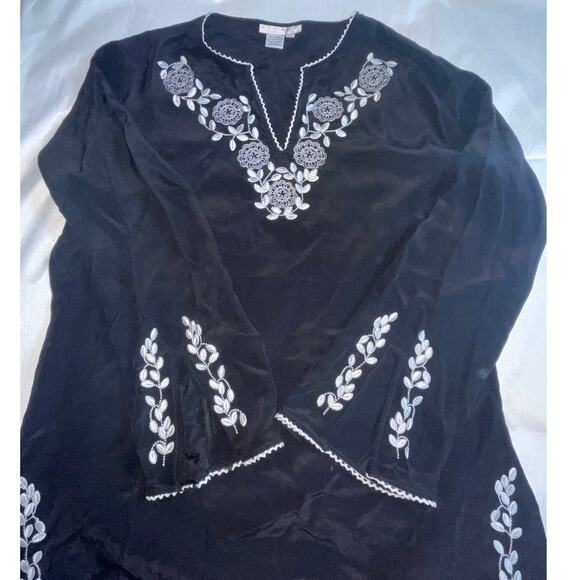Ninety Embroidered‎ 100% Silk Top - Size XL - Beautiful Floral Embroidery - Picture 2 of 10